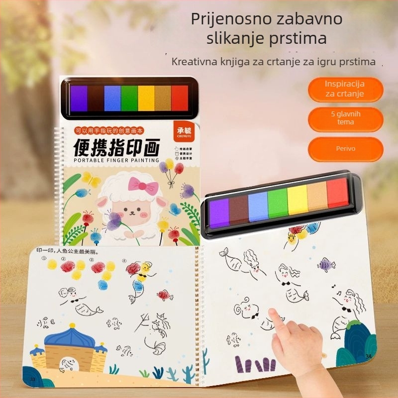 Dječji set za crtanje prstima: perivo mastilo i otisak, ekološki, prijenosan