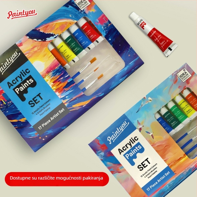 Paintyou set akrilnih boja, 12 ml, 12 boja za djecu, netoksičan, lako se pere, idealan za DIY umjetnost i slikanje po zidovima
