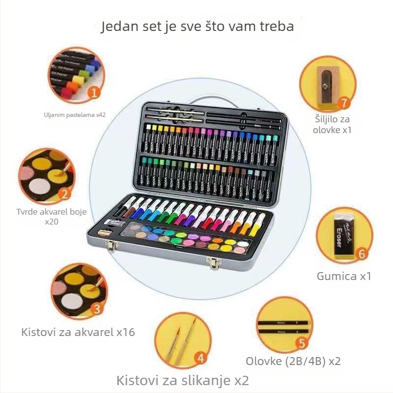 85-djelni set akvarelnih flomastera za djecu u kutiji za poklon