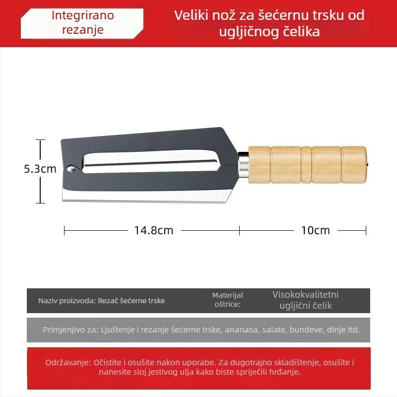 Višenamjenski nož za šećernu trsku od mangan čelika, debeli drveni držak, dvostruka oštrica, za guljenje i rezanje