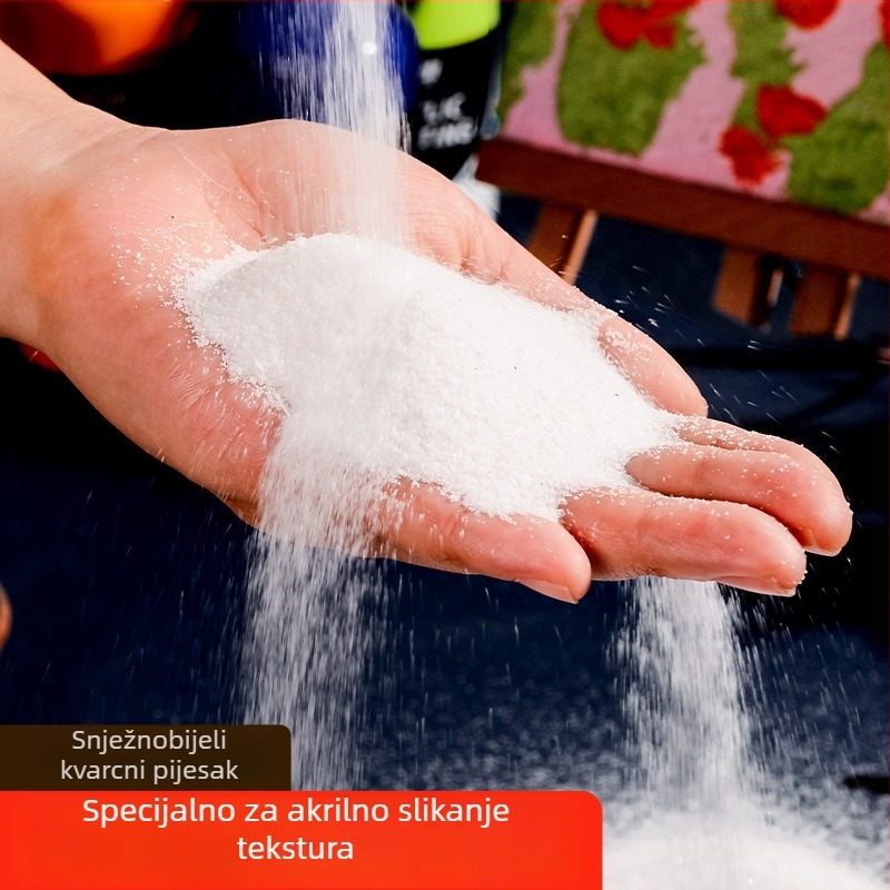 Kvarcni pijesak: akrilna teksturna smjesa za slikanje, akrilni pigmenti, uljana slika, bijeli fini pijesak, trodimenzionalni efekt