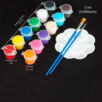 12 boja akrilnih pigmenata za djecu, DIY slikanje kamenjem, zatvorena kutija, 5 ml