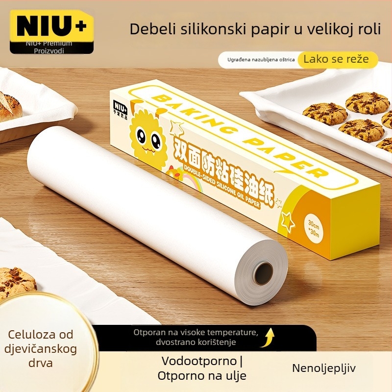 Niujia Premium dvostrani papir za pečenje s premazom od silikona, neprianjajući, s nazubljenim rubovima za lako kidanje