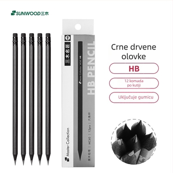 Three Wood HB šesterokutna drvena olovka MC60 za osnovnu školu - bez olova, netoksična, 2B