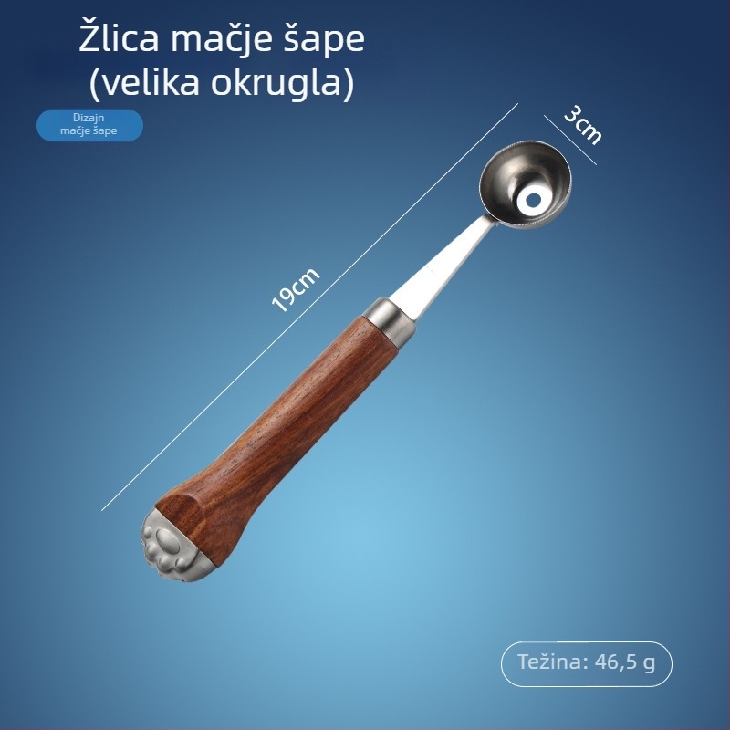 Alat za voće od nehrđajućeg čelika 304 s ručkom u obliku mačje šape – izdubljivanje voća, guljenje i zgnječenje krumpira