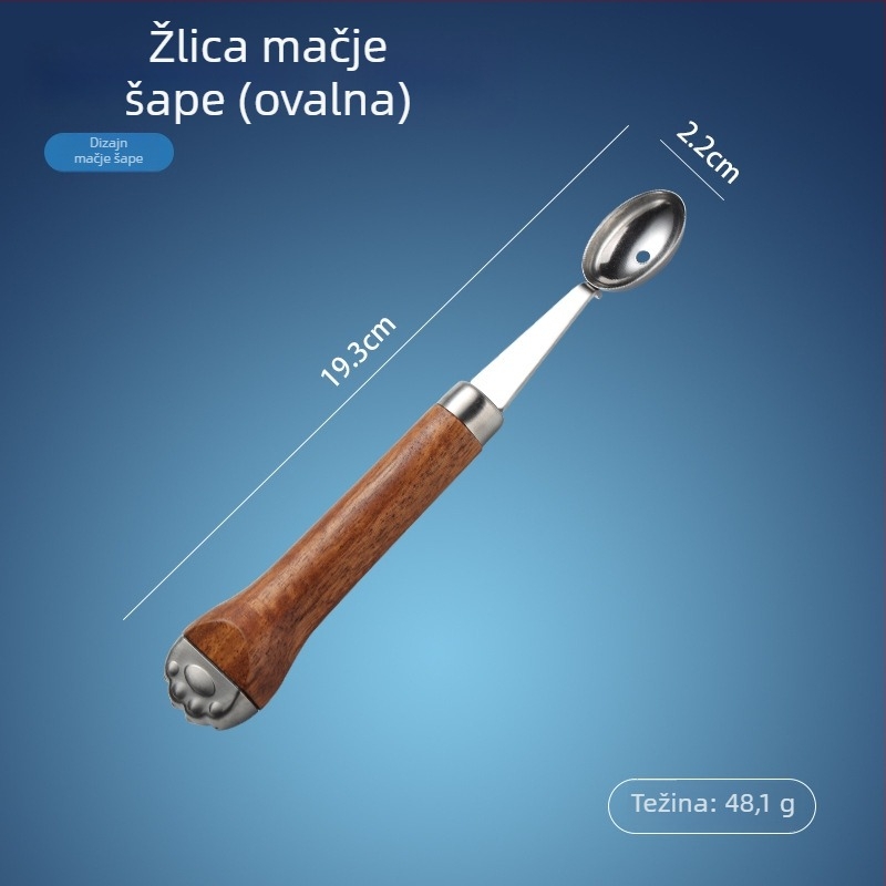 Alat za voće od nehrđajućeg čelika 304 s ručkom u obliku mačje šape – izdubljivanje voća, guljenje i zgnječenje krumpira