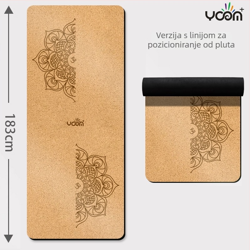 Prilagodljiva prostirka za jogu od pluta i kaučuka, široka 183 × 66 × 0,5 cm, za jogu i ples