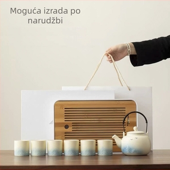 Set Kung Fu čaja s keramičkim čajnikom i 6 šalice, bambusnim poslužavnikom, kutija poklona, stil nacionalnog trenda