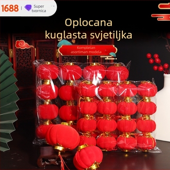 Veleprodajne male lampione za ukrašavanje bonsaija, crvene lampione s flokiranim kuglicama, novogodišnja dekoracija