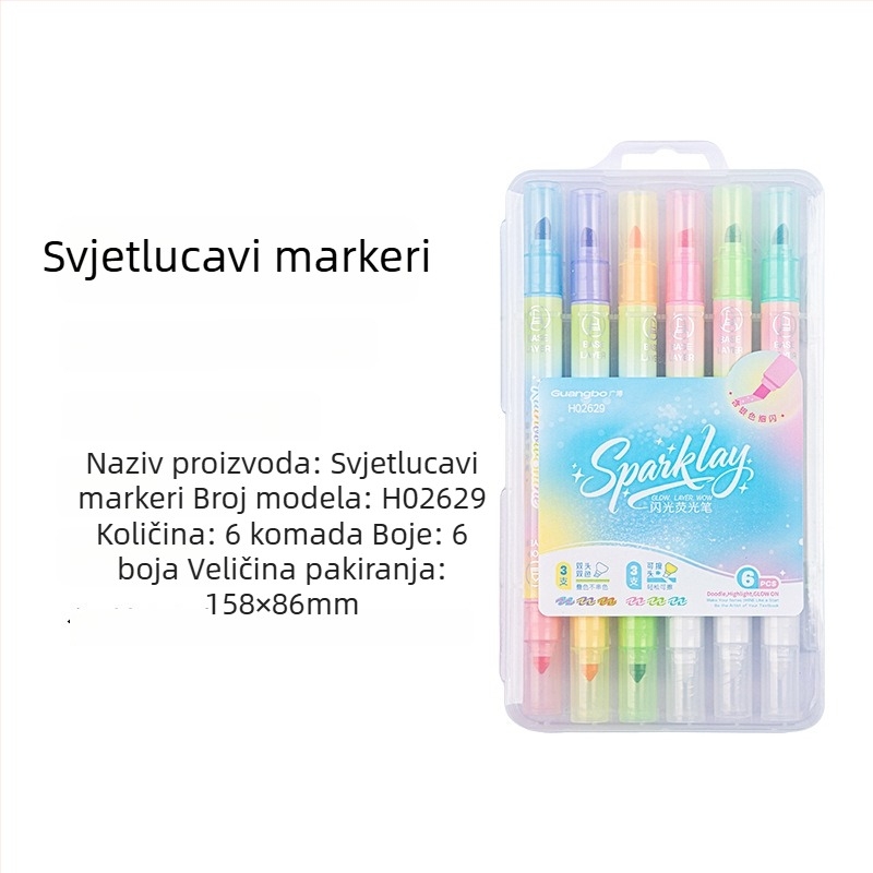 Broad 6‑bojni izbrisivi dvostrani marker za bilješke i učenje