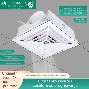Golden Ling ugrađeni stropni ventilator za kuhinju i kupaonicu, ultra tanak, 300x300 mm, model BPT10-12-1D, ABS kućište, mehaničko upravljanje