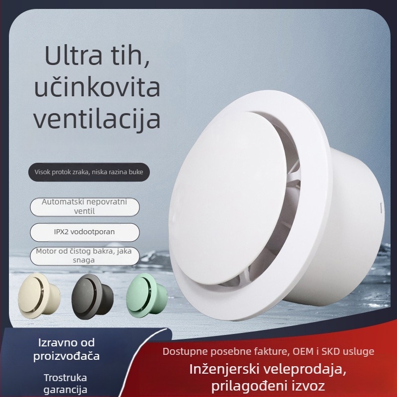 Tiši kupaonski ventilator, prozorski tip, izlaz u obliku gljive, zidni, vodootporan
