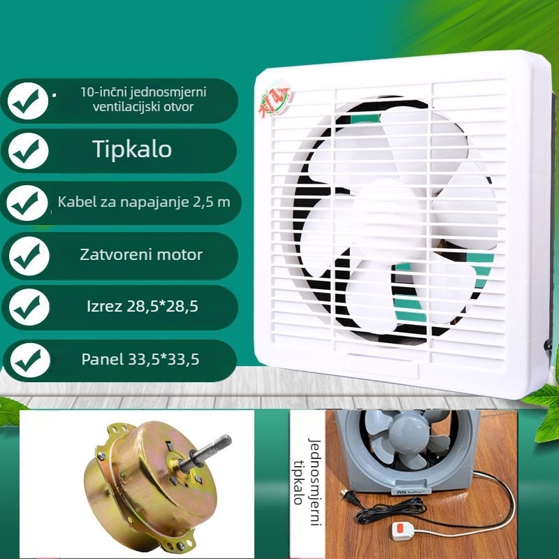 Baitan APB-250 Prozorni ventilator s mrežom, 10 inča, za kućnu upotrebu, kuhinju i kupaonu
