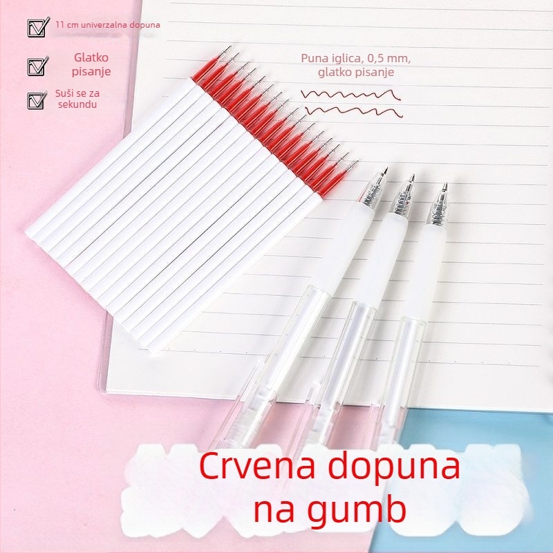 Crveni refill za pero 0,5 mm s kugličnim vrhom, pritisni tip, glatko pisanje, brzo sušenje, uredska uporaba