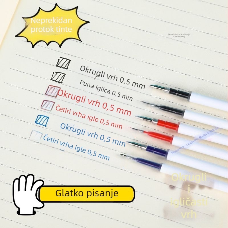 Crveni refill za pero 0,5 mm s kugličnim vrhom, pritisni tip, glatko pisanje, brzo sušenje, uredska uporaba