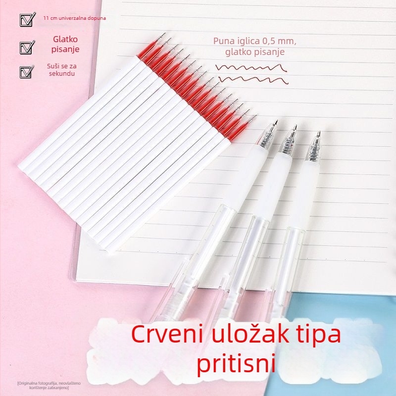 Crveni refill za pero 0,5 mm s kugličnim vrhom, pritisni tip, glatko pisanje, brzo sušenje, uredska uporaba