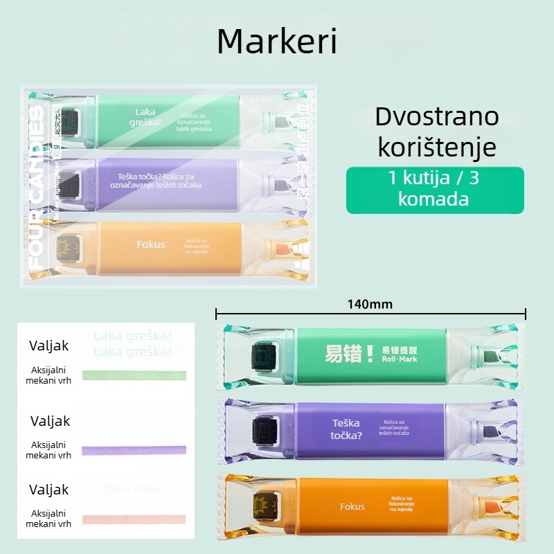 Četiri dvostrano završna markera za učenike osnovne škole, netoksični, šareni