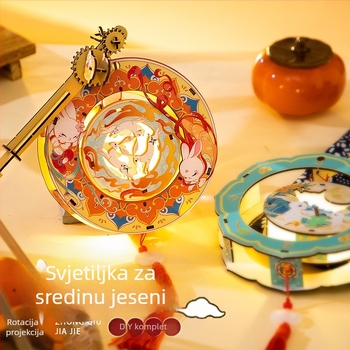 Drveni ručni rotirajući lampion s motivom zeca – DIY komplet