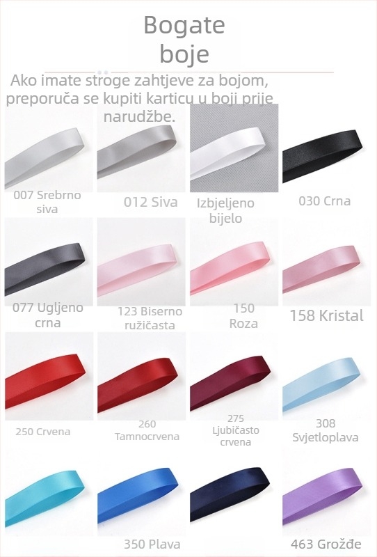 Yao Ming poliesterna satenska vrpca, širina 1 cm, 196 boja, dvostrano glatka, za omatanje cvijeća i poklona