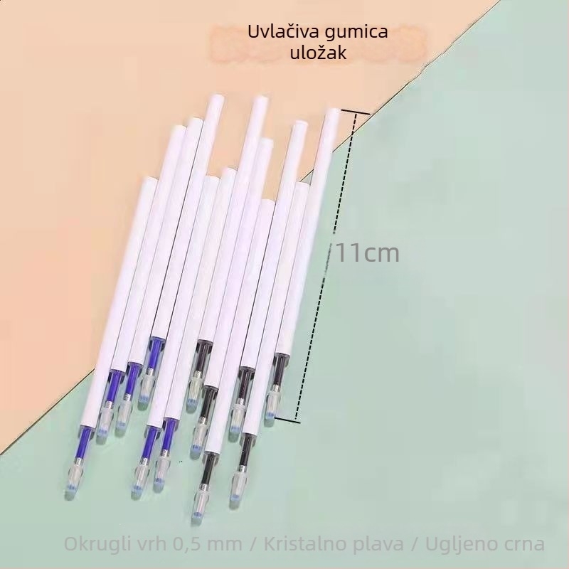 Nadomjestak za pero s tipkom za brisanje, kristalno plava, toplinski osjetljiva, 0.5 mm kuglična vrh, ugljeno crna, čarobno brisanje, neutralno