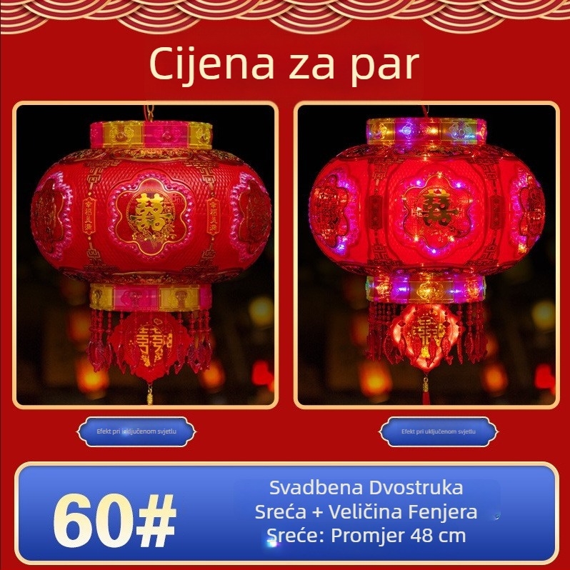 2025 nove rotirajuće fenjere za ulaz – par šarenih fenjera sa znakovima sreće za proljetni festival, balkon ili vjenčanje