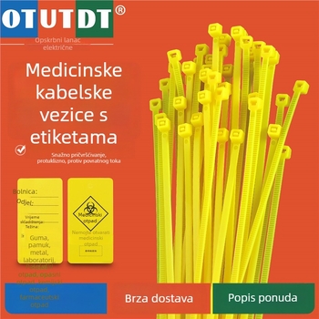Samozaključavajući najlonski kaiš za zatvaranje medicinskog otpada sa žutom naljepnicom