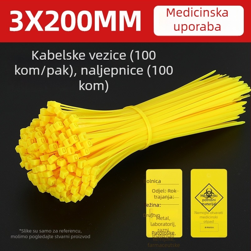 Samozaključavajući najlonski kaiš za zatvaranje medicinskog otpada sa žutom naljepnicom