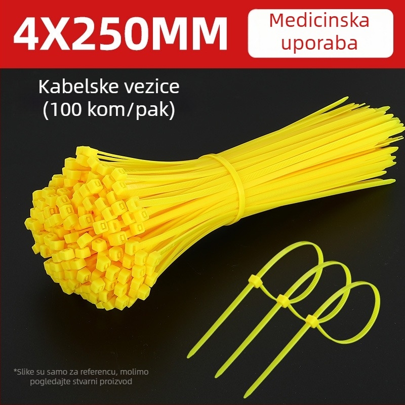Samozaključavajući najlonski kaiš za zatvaranje medicinskog otpada sa žutom naljepnicom