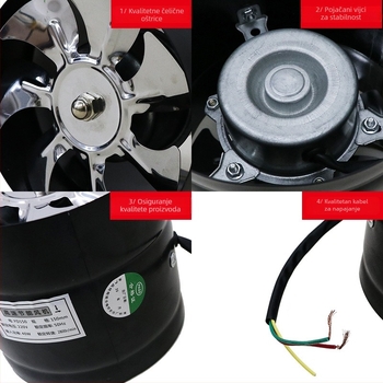 Kućni kuhinjski izduvni ventilator, bez ugradnje, prozorski tip, industrijske snage, ventilacija kupaonice