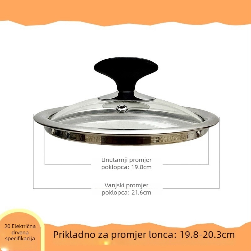 Kaljeni poklop od stakla za lonac od nehrđajućeg čelika, okrugli, proziran, otporan na visoke temperature, za kućnu upotrebu
