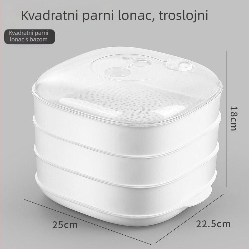 Kutija za parenje u mikrovalnoj s poklopcem — višeslojni pladanj za parenje peciva i obroka