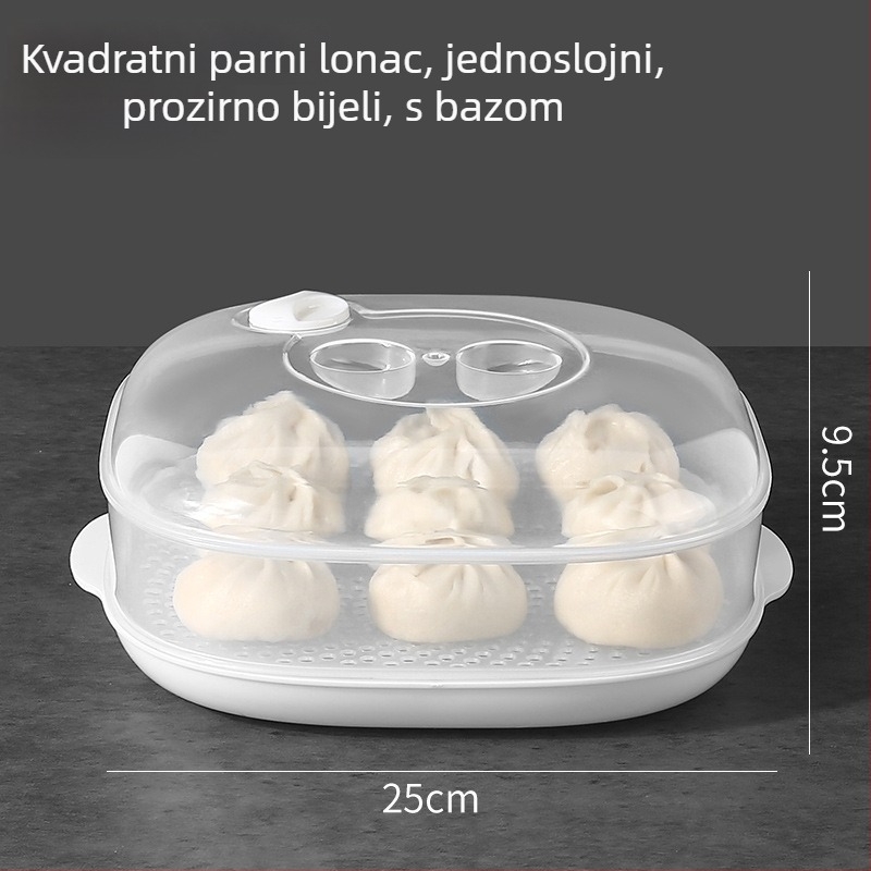 Kutija za parenje u mikrovalnoj s poklopcem — višeslojni pladanj za parenje peciva i obroka
