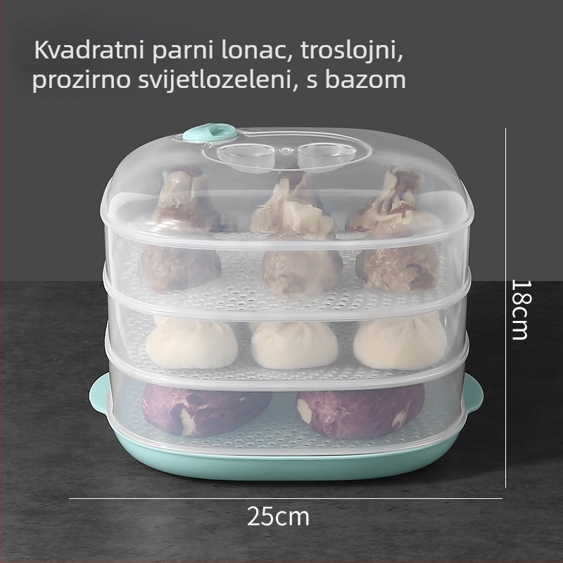 Kutija za parenje u mikrovalnoj s poklopcem — višeslojni pladanj za parenje peciva i obroka