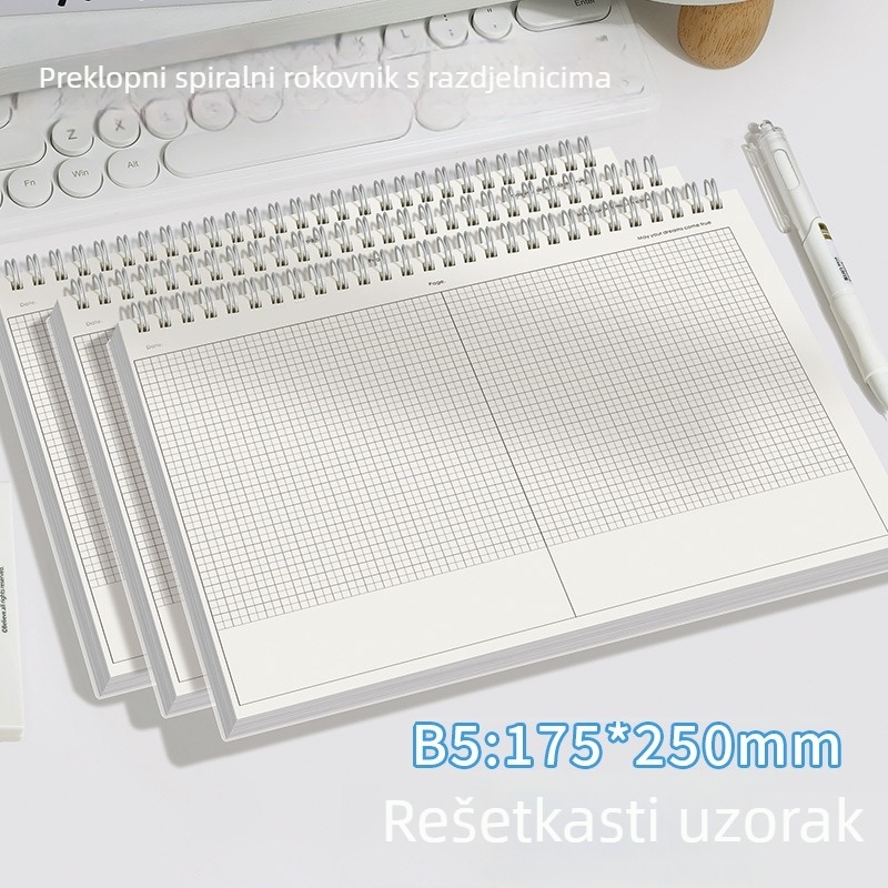 B5 horizontalna bilježnica s preklopom i spiralom, stranice s mapom uma, podijeljene stranice, deblji papir, za studente i pripremu za magistarski ispit