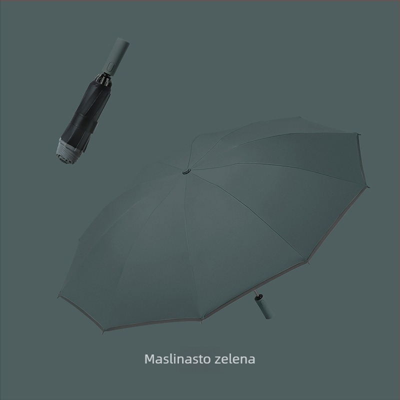 Inverzivni kišobran s 10 rebara, 3-dijelni dizajn, UV zaštita, prilagođeno printanje logotipa, obojena drška