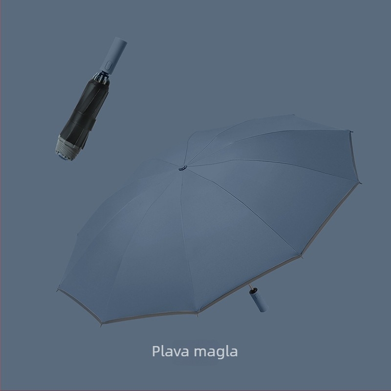 Inverzivni kišobran s 10 rebara, 3-dijelni dizajn, UV zaštita, prilagođeno printanje logotipa, obojena drška