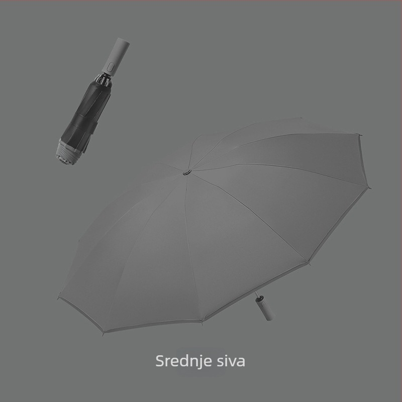 Inverzivni kišobran s 10 rebara, 3-dijelni dizajn, UV zaštita, prilagođeno printanje logotipa, obojena drška