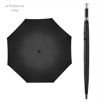 Ojačani dugi kišobran crne boje, poluautomatska ravna cijev, veliki poslovni kišobran pogodan za tisk logotipa