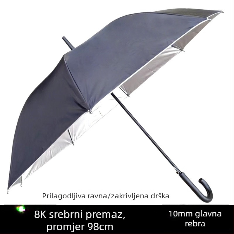 Ojačani dugi kišobran crne boje, poluautomatska ravna cijev, veliki poslovni kišobran pogodan za tisk logotipa