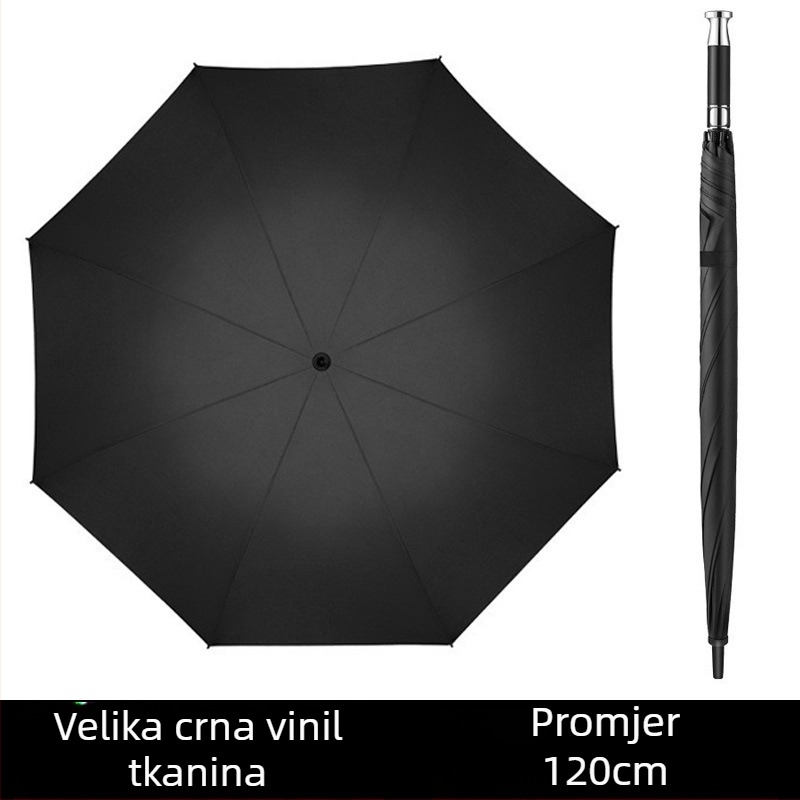 Ojačani dugi kišobran crne boje, poluautomatska ravna cijev, veliki poslovni kišobran pogodan za tisk logotipa
