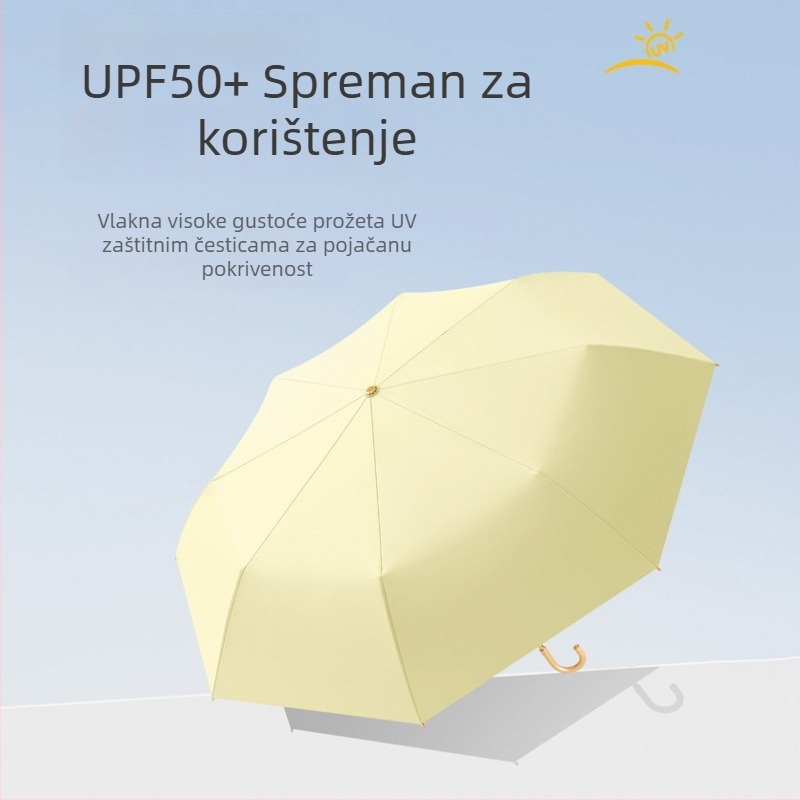 Ženski suncobran s zakrivljenom kukom, jednobojan, UV zaštita, sklopiv, prenosiv, ručni