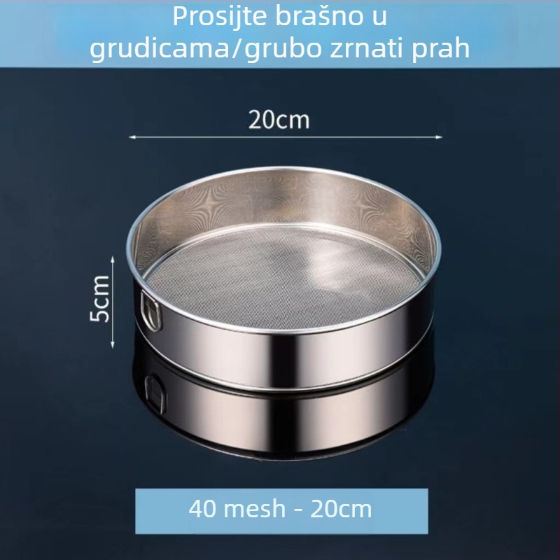 Sito za brašno od 304 nehrđajućeg čelika, ručno, ultra fino, mreža 40–60, za pečenje