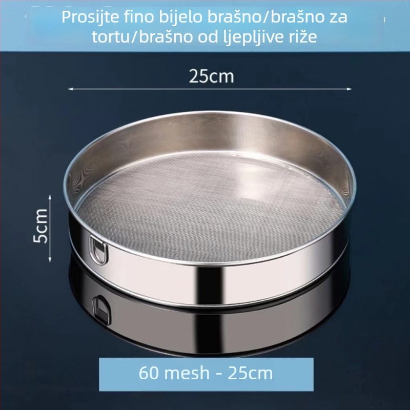 Sito za brašno od 304 nehrđajućeg čelika, ručno, ultra fino, mreža 40–60, za pečenje