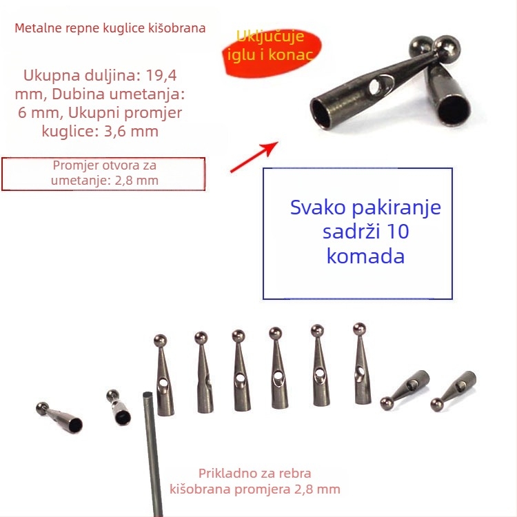 Perle za kišobran promjera 3-4 mm za kišobran s dugom drškom – perle rep kišobran i dijelovi vrha kišobrana