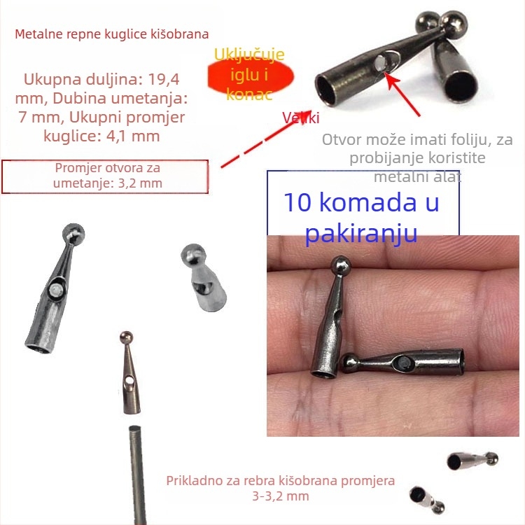 Perle za kišobran promjera 3-4 mm za kišobran s dugom drškom – perle rep kišobran i dijelovi vrha kišobrana