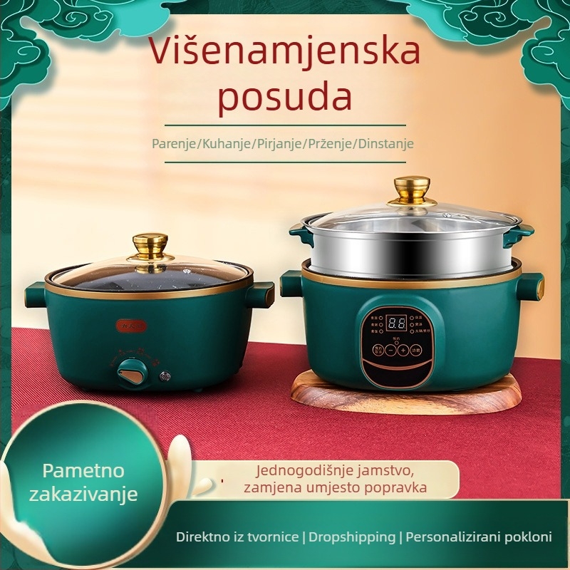 Električni wok i lonac, integrirana dvostruka namjena, 2-3 L, 801-1000 W, pametan LCD, tajmer, kontrola temperature, zaštita od sušenja, promjer 22-28 cm