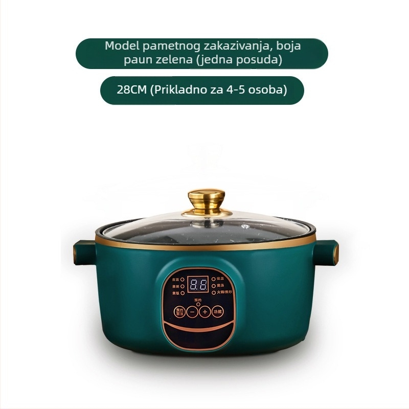 Električni wok i lonac, integrirana dvostruka namjena, 2-3 L, 801-1000 W, pametan LCD, tajmer, kontrola temperature, zaštita od sušenja, promjer 22-28 cm