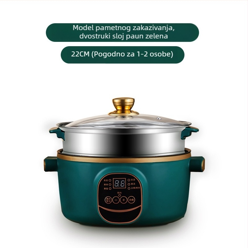 Električni wok i lonac, integrirana dvostruka namjena, 2-3 L, 801-1000 W, pametan LCD, tajmer, kontrola temperature, zaštita od sušenja, promjer 22-28 cm