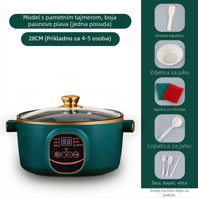 Električni wok i lonac, integrirana dvostruka namjena, 2-3 L, 801-1000 W, pametan LCD, tajmer, kontrola temperature, zaštita od sušenja, promjer 22-28 cm