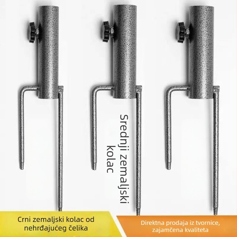 Vanjska kišobran za plažu s bazom za ugradnju u tlo, s dvjema nogama, crni čelični umetak